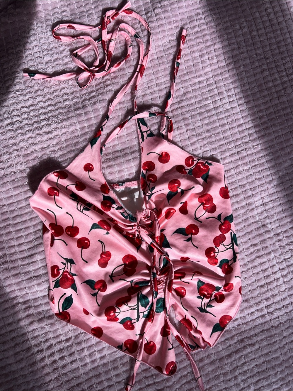 Pink Cherry Print Tie-Front Cami Top